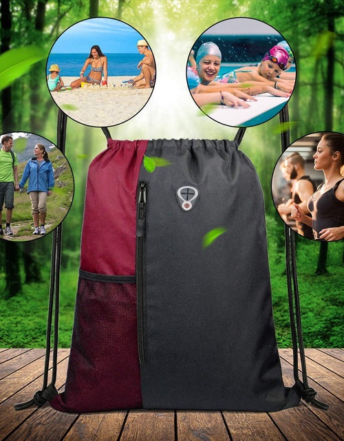 Load image into Gallery viewer, Drawstring Backpack Sports Gym Bag for Women Men Children Large Size with Zipper and Water Bottle Mesh Pockets
